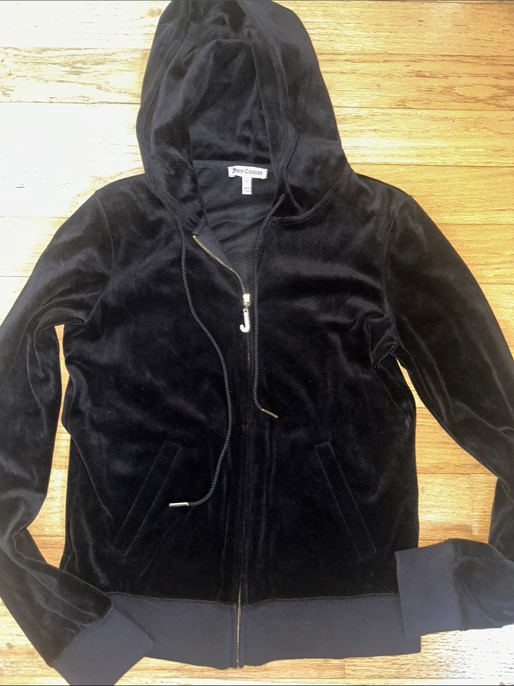 Juicy Couture Black Velour Hoodie with Gold Zip Pull